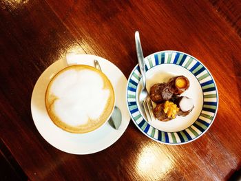 High angle view of breakfast on table