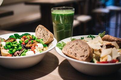 Close-up of food served on table