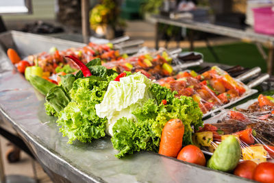 Close-up of chopped vegetables for sale in market