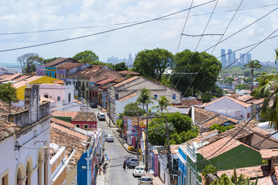 Panoramic view of buildings in city against sky