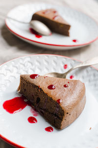 Close-up of cake in plate on table