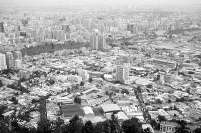 Monochrome aerial view of santiago city as seen from san cristobal hill in santiago, chile