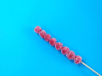 Close-up of cake against blue background