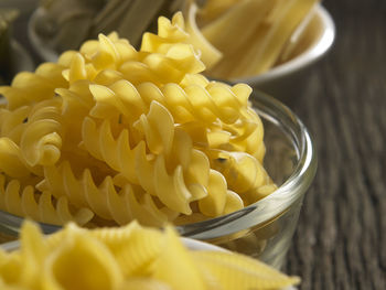 Close-up of pasta in bowls on table