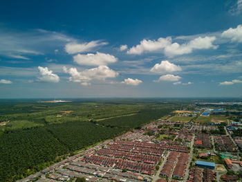 High angle view of agricultural field against sky