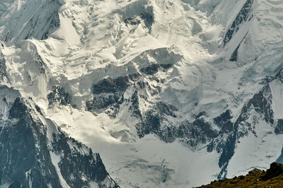 Aerial view of snowcapped mountain range