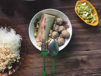 High angle view of breakfast served on table