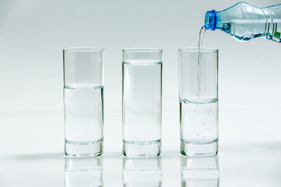 Close-up of glass bottle against white background