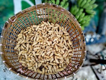 Close-up of peanuts in wicker basket