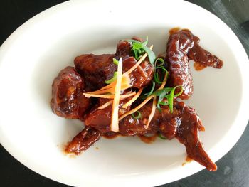 High angle view of meal served in plate
