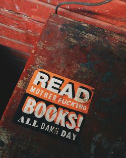 High angle view of text on wall