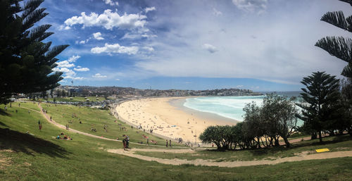 Scenic view of sea against cloudy sky