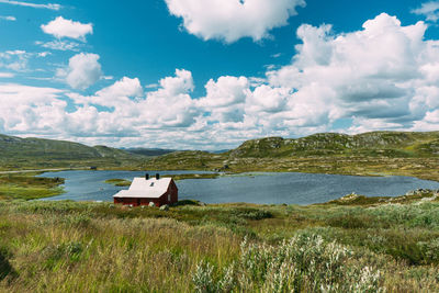 Scenic view of lake against sky