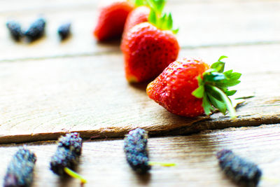 Close-up of strawberries on table