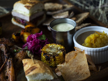 High angle view of food on table