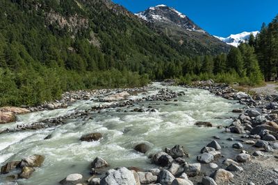 River flowing by mountains 