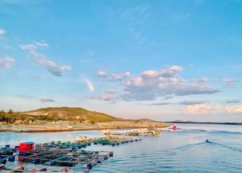 Scenic view of sea against blue sky