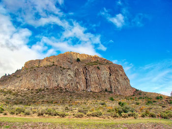 Low angle view of rock formations against sky