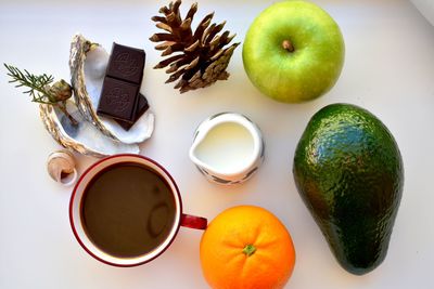 High angle view of apples on table