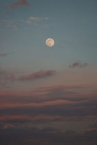 Low angle view of moon in sky at sunset