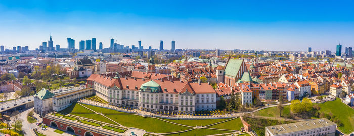 Warsaw, poland historic cityscape skyline roof with colorful architecture buildings in old town