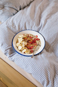 High angle view of food in plate on table