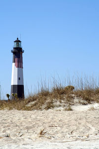 Lighthouse against clear blue sky