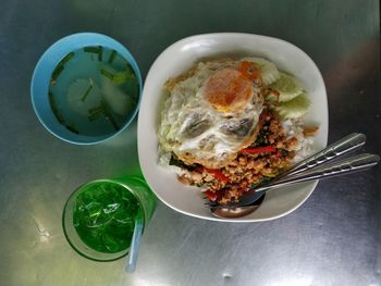 Directly above shot of breakfast served on table