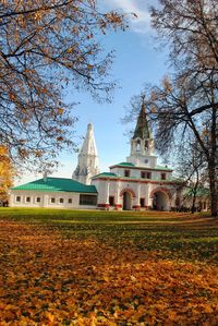 View of temple in field