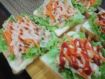 High angle view of food served in plate