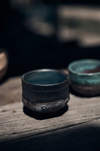 Close-up of coins on table