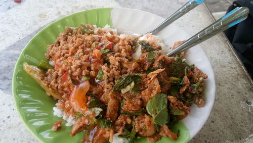 High angle view of meal served in plate