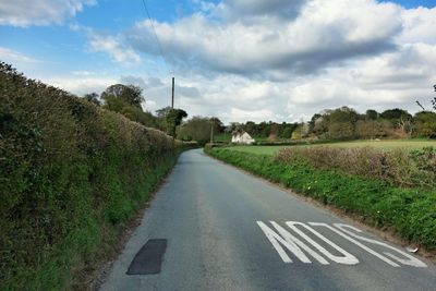 Empty road with trees in background