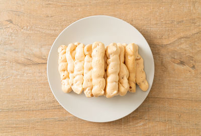 High angle view of food in plate on table