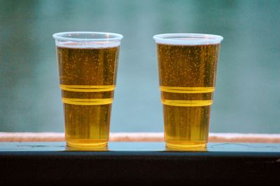 Close-up of beer in glass on table