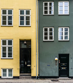 Exterior of yellow and green building