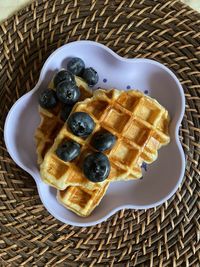 High angle view of breakfast served on table