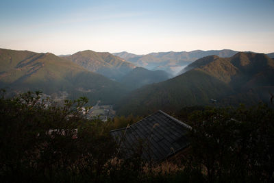 High angle view of mountains against sky