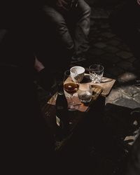 High angle view of people on table