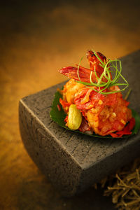 Padang food of shrimp in red chili paste, served in haute cuisine style