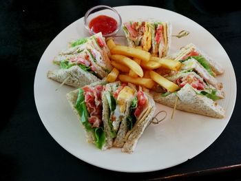 High angle view of food in plate