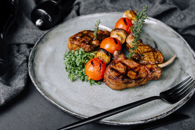 Close-up of food in plate on table