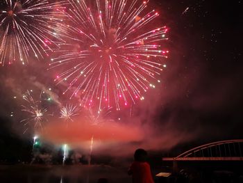 Low angle view of firework display at night