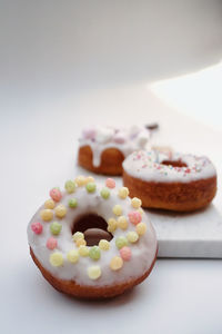 Close-up of dessert served on table