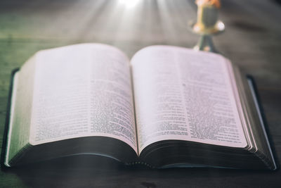 Close-up of open book on table