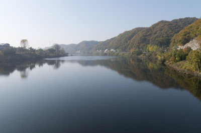 Scenic view of lake against clear sky