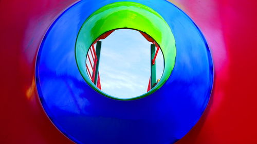 Close-up of colorful outdoor play equipment at playground