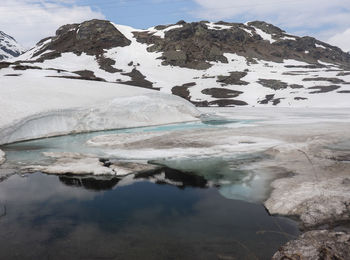 Scenic view of frozen lake against sky