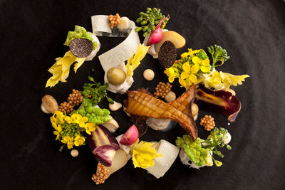 High angle view of flowers on black background