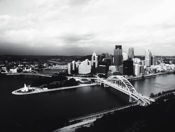 High angle view of city at waterfront